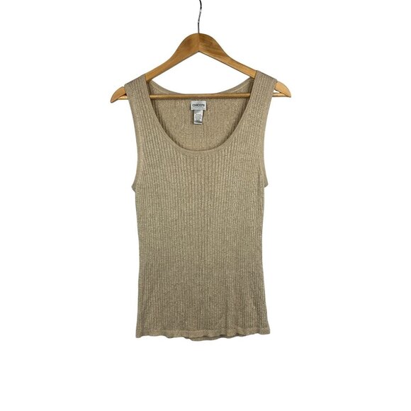 Chicos Womens Size 3 Ribbed Knit Sleeveless Top Beige - Picture 1 of 3